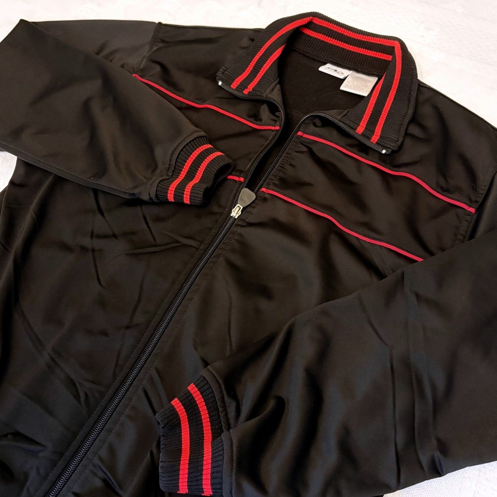 Athletic Works Mens Size Small Oversized Track Jacket Black Red Striped Full Zip